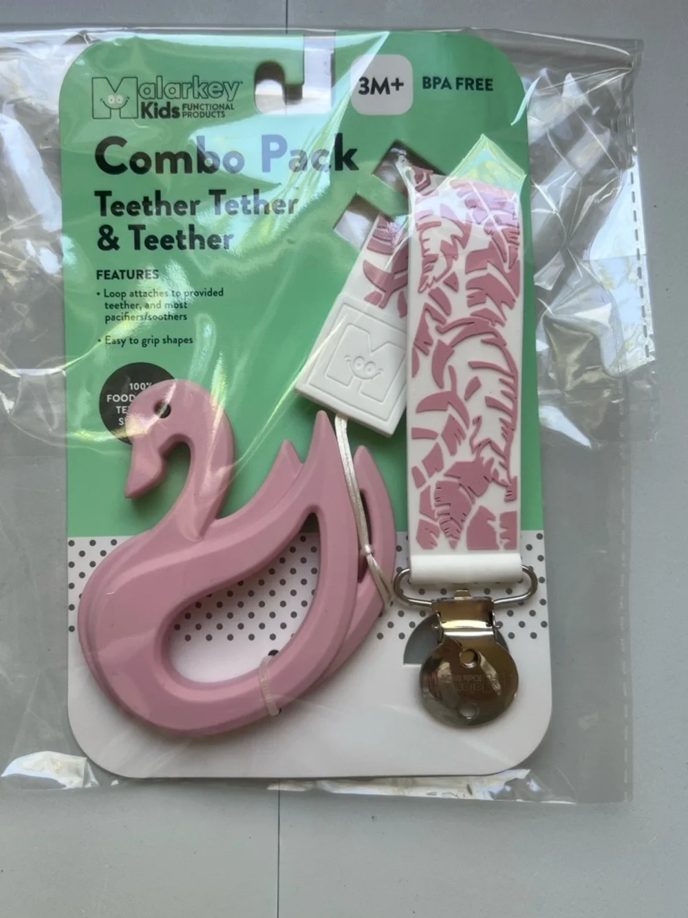 Malarkey Kids Textured Feather Swan Baby Teether with 2-in-1